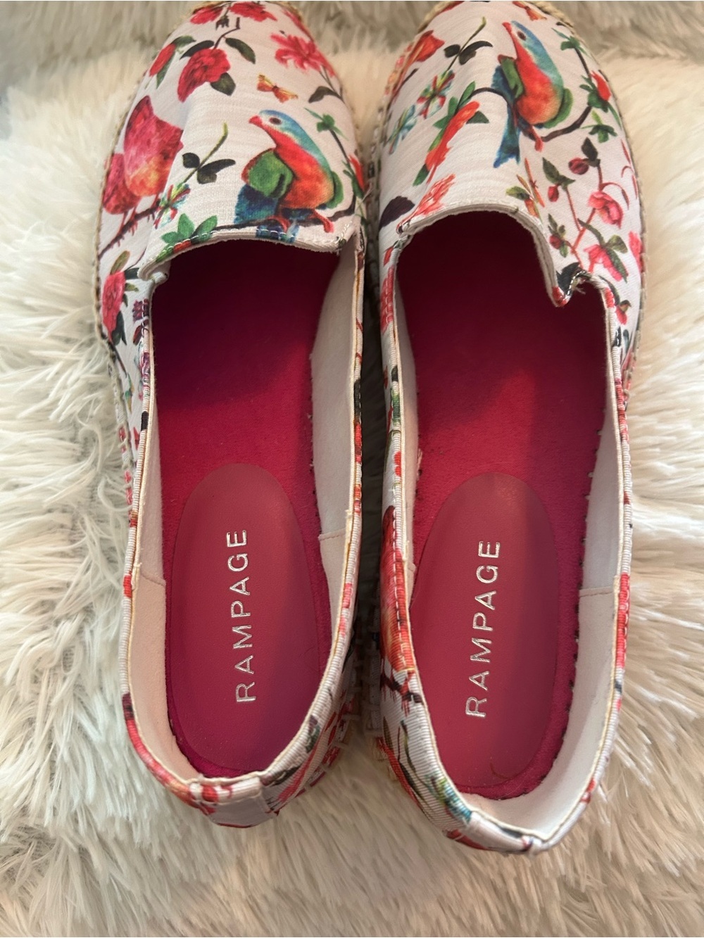 NWT-Rampage Floral Bird Print Espadrille Slip-ons Flats-Size 9